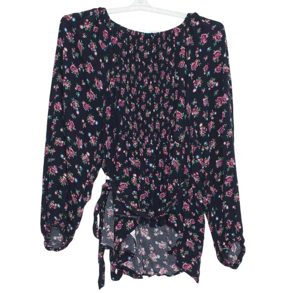 Old Navy Wrap Top Floral Cottage Dark Academia Boho Prairie Romantic Black 4X - Picture 4 of 9